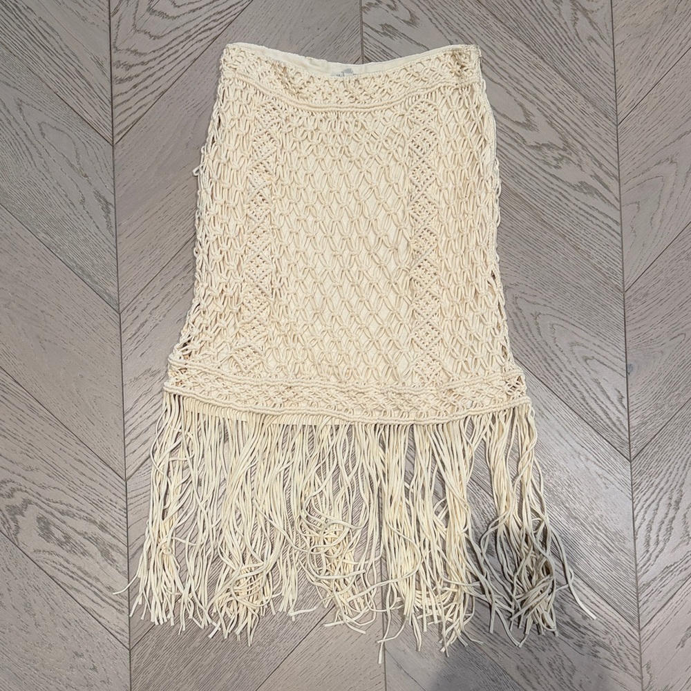 Massimo Dutti Cream Crochet Fringe Skirt